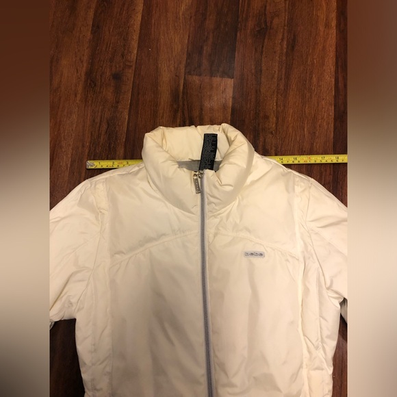 EUC Y2K Bebe crisp white fitted down puffer jacket with silver lining. - Picture 12 of 15